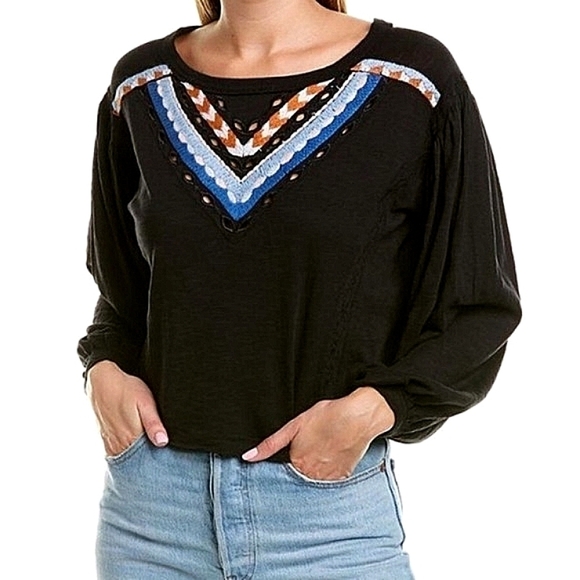 Free People Tops - NWT FREE PEOPLE ‘HAND ME DOWN’ EMBROIDERED TOP IN BLACK